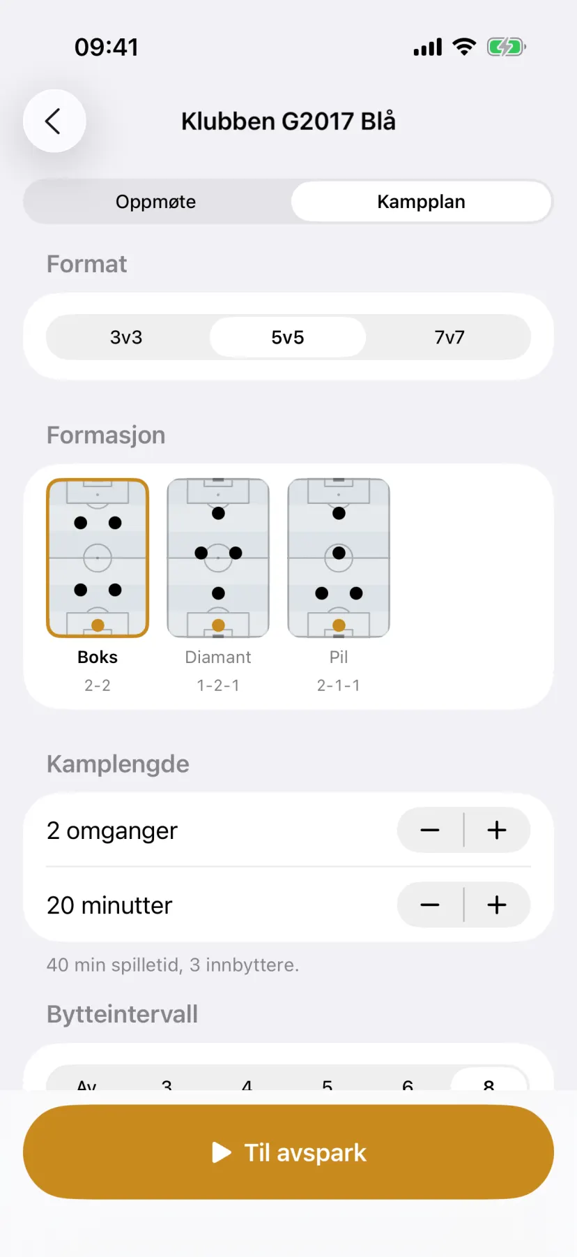 Kampplanen i Kampdagen: format, formasjon og startoppstilling
